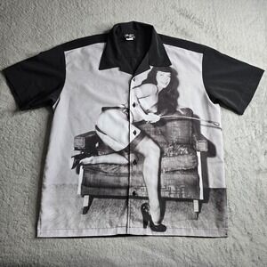 Bettie Page Shirt Mens Medium Black Button Up S/S Vintage 90s Pin Up Girl USA